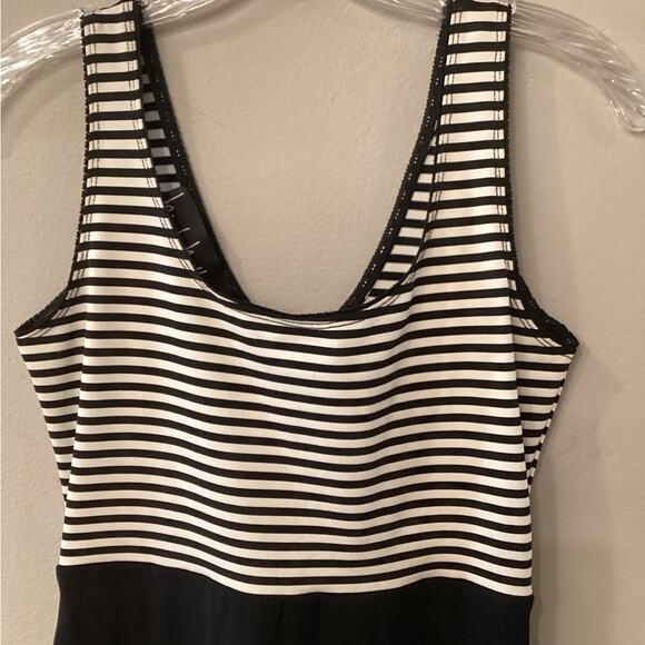 Nicole Miller Tank Dress With Striped Top and Chiffon Layer Over A Short Skirt - Picture 2 of 4